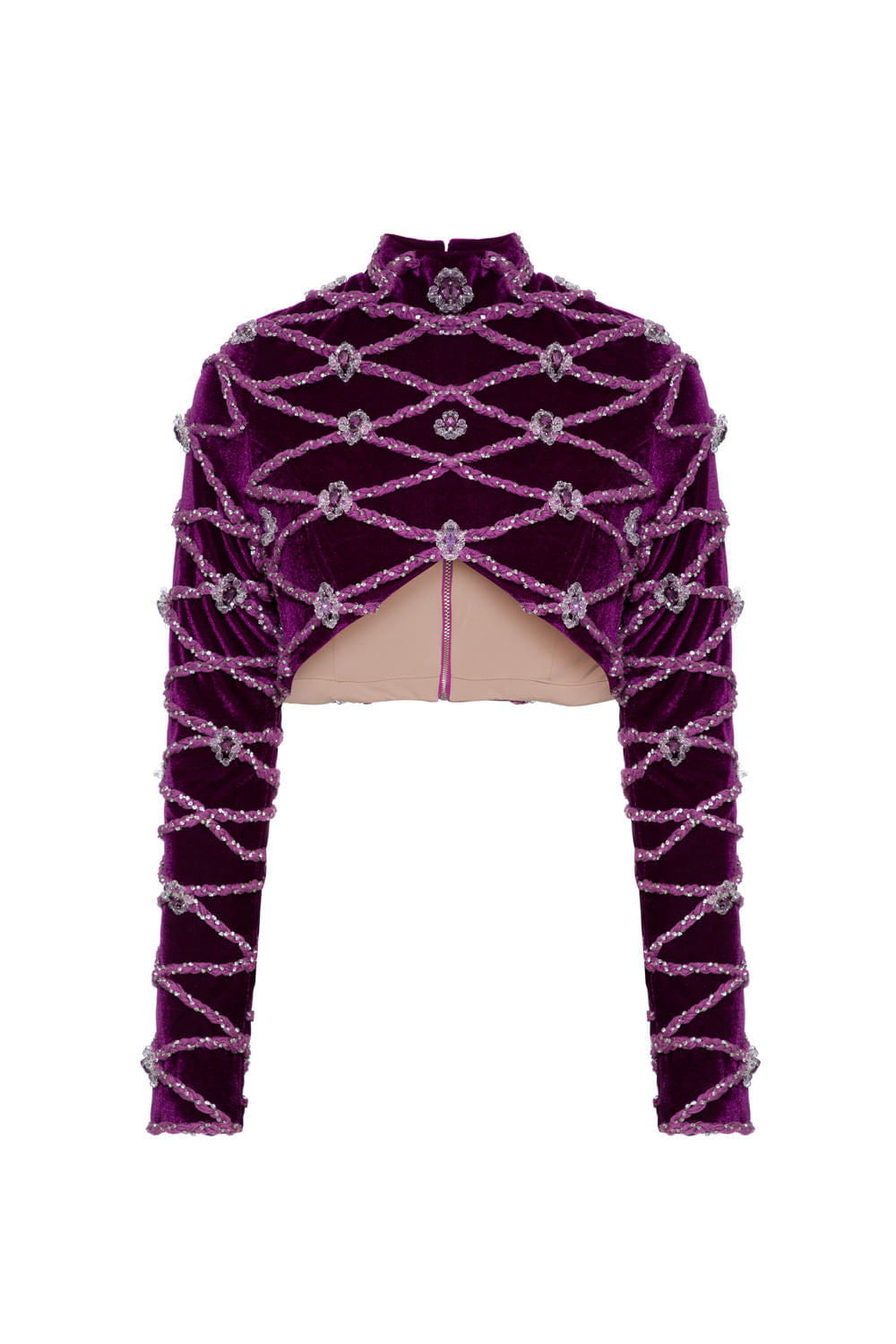 TOP CROPPED MANGA LONGA VELUDO CRYSTAL ROXO