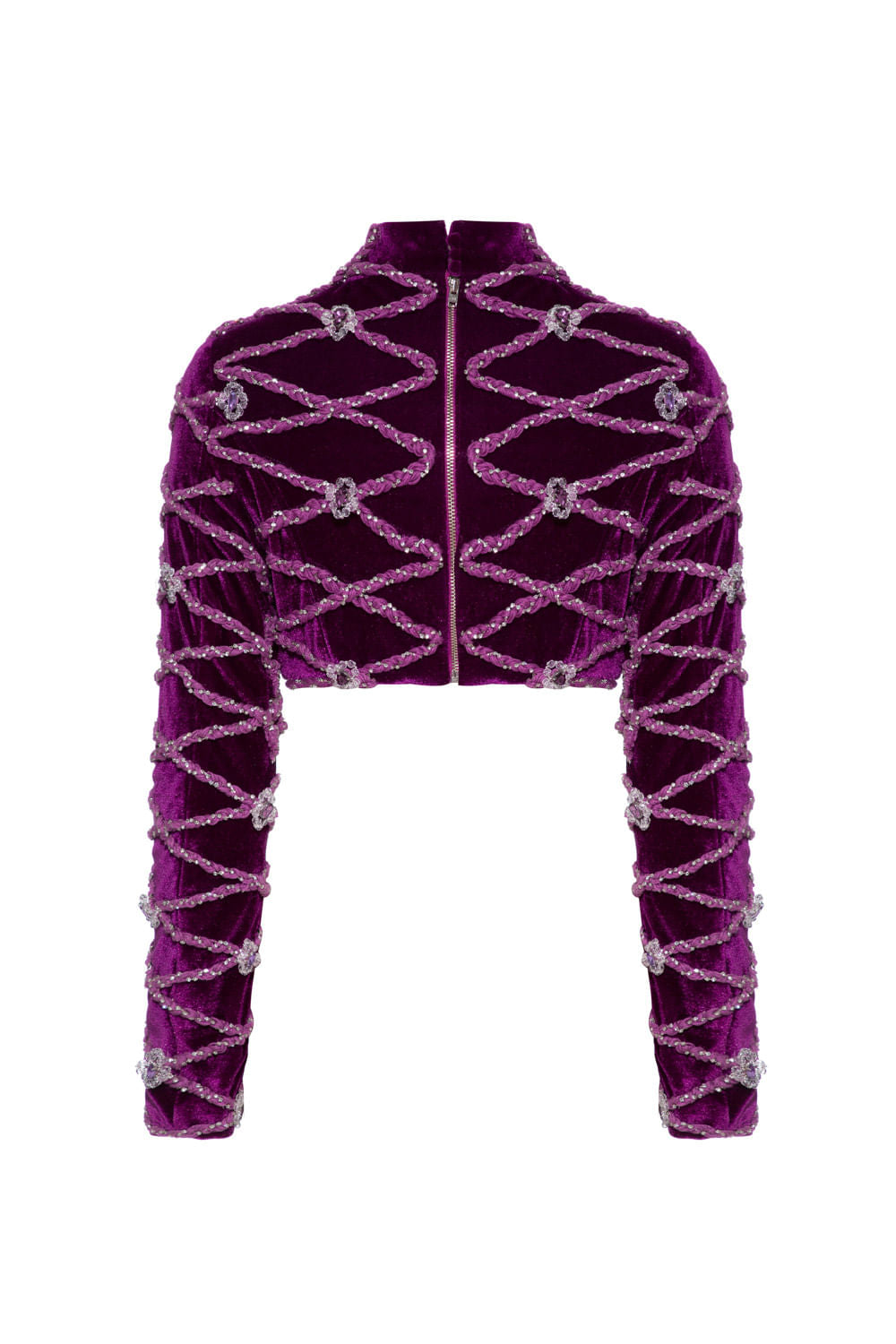 TOP CROPPED MANGA LONGA VELUDO CRYSTAL ROXO