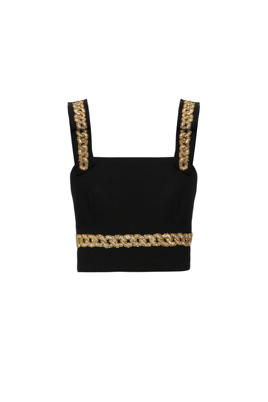 TOP CROPPED ENTREMEIO CREPE CHAIN PRETO