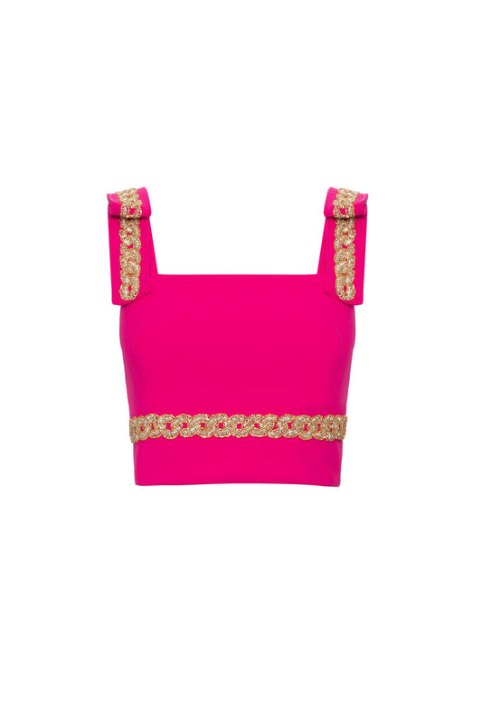 TOP CROPPED ENTREMEIO CREPE CHAIN PINK