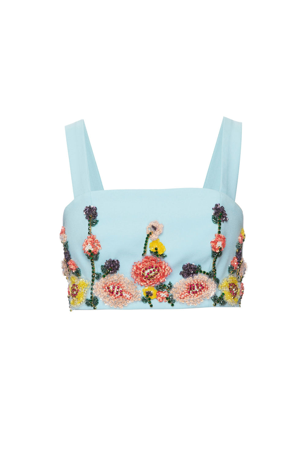 TOP CROPPED BORDADO CREPE DAISY AZUL