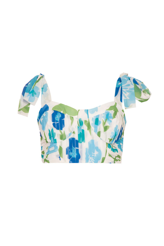 TOP PLISSADO RETRÔ FLOWER OFF WHITE