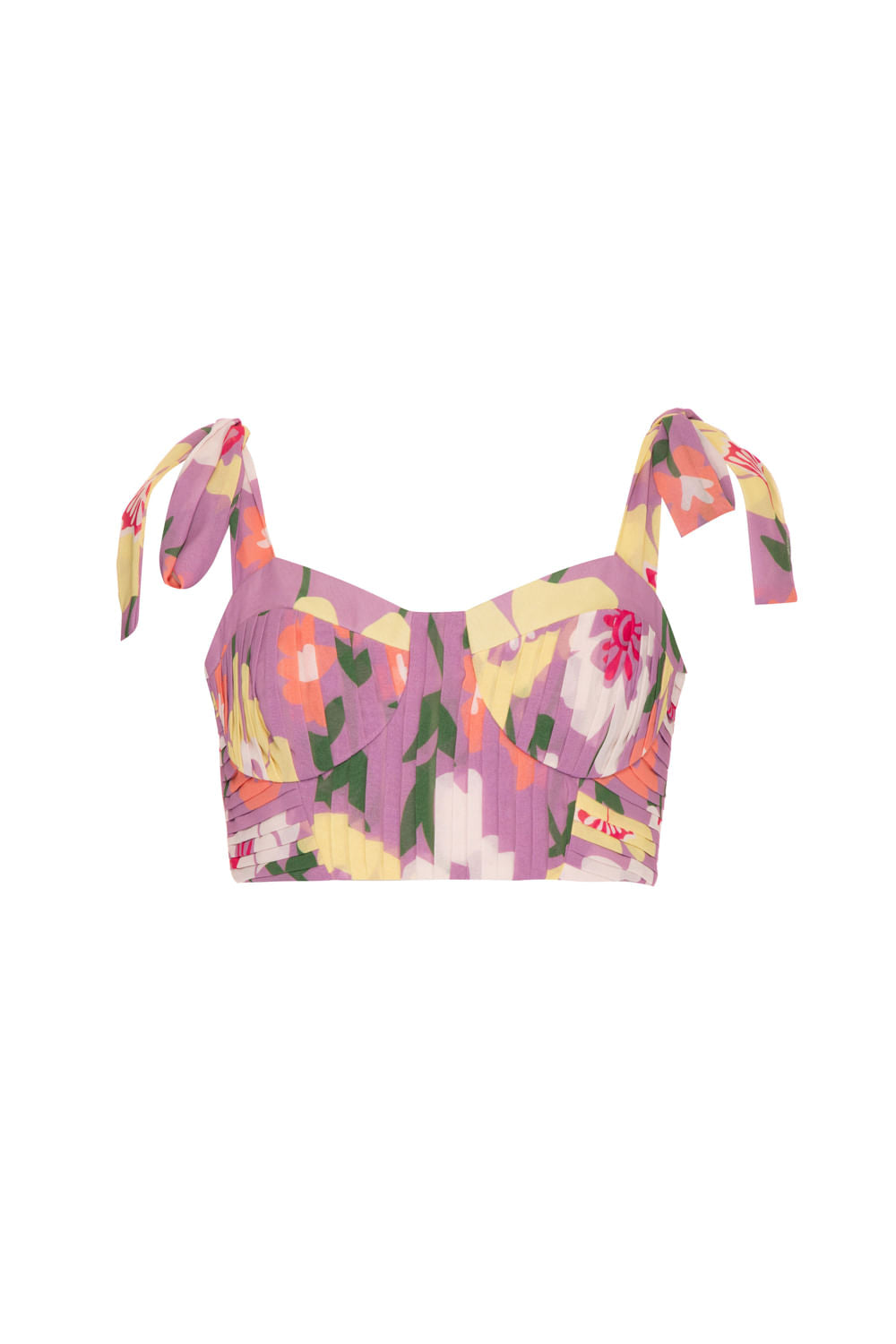 TOP PLISSADO RETRÔ FLOWER LILAS