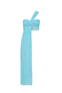 TOP OMBRO ÚNICO CHIFFON ÍRIS AZUL