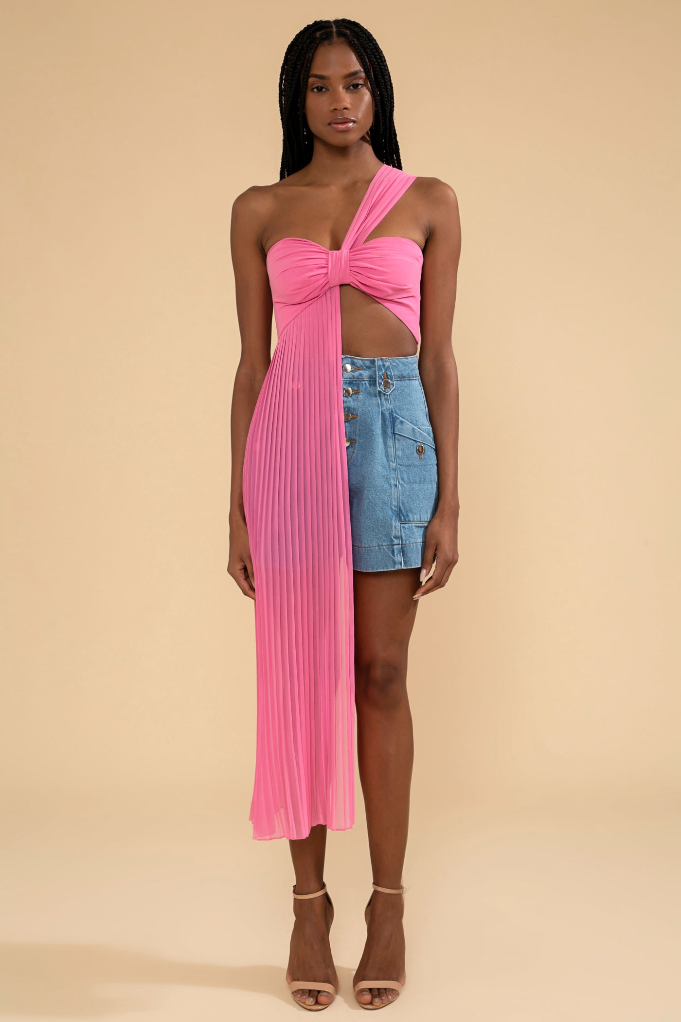 TOP OMBRO ÚNICO CHIFFON ÍRIS ROSA