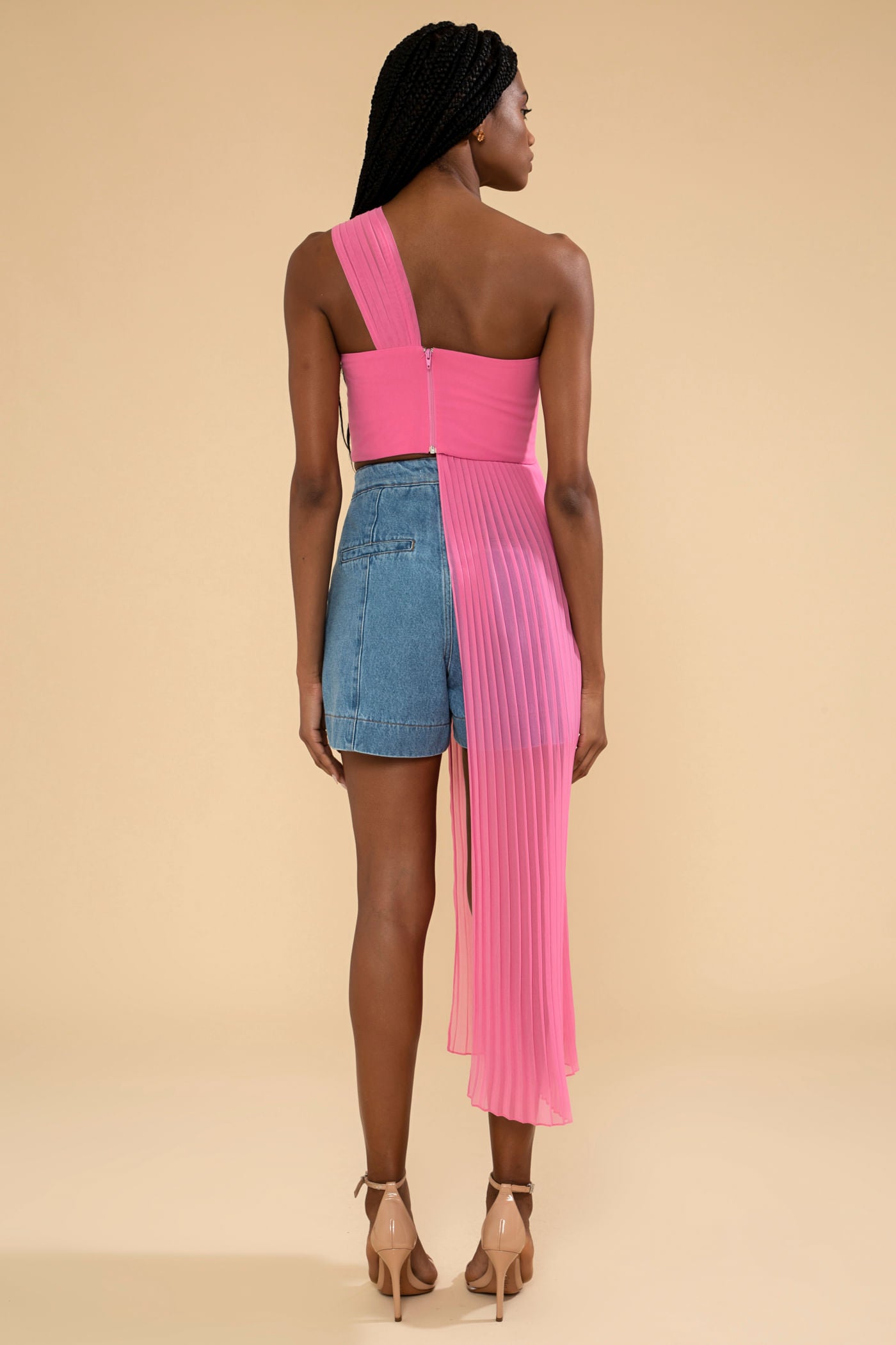 TOP OMBRO ÚNICO CHIFFON ÍRIS ROSA