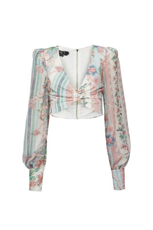 TOP CROPPED FLORAL ANNA OFF WHITE