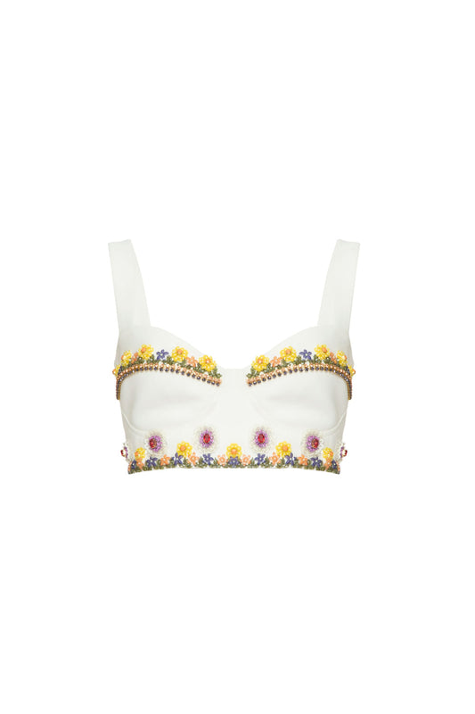 Top liso bordado retrÃ´ flower off white