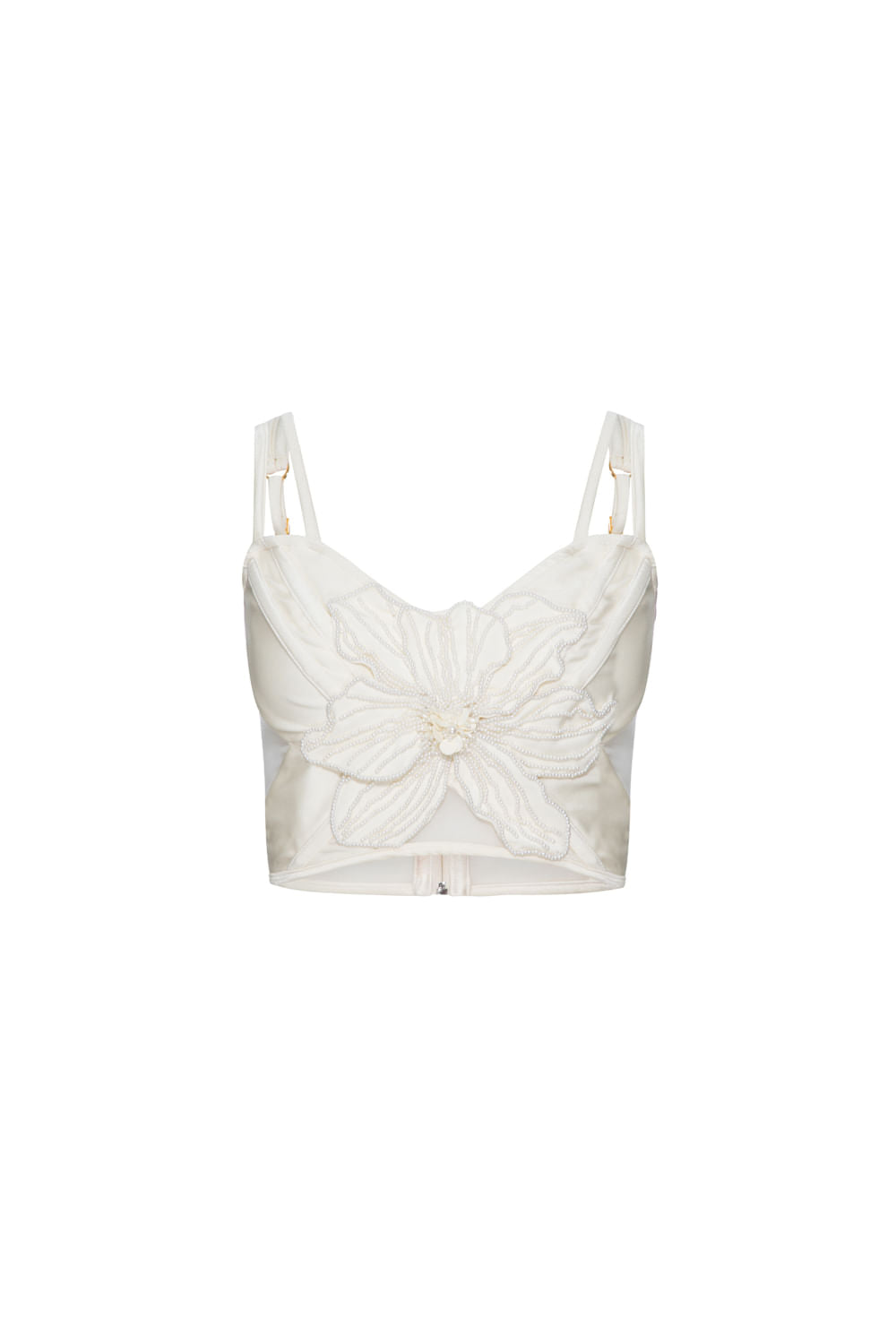 Top cropped flor bordada lycra jackie off white