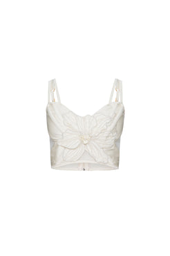 Top cropped flor bordada lycra jackie off white