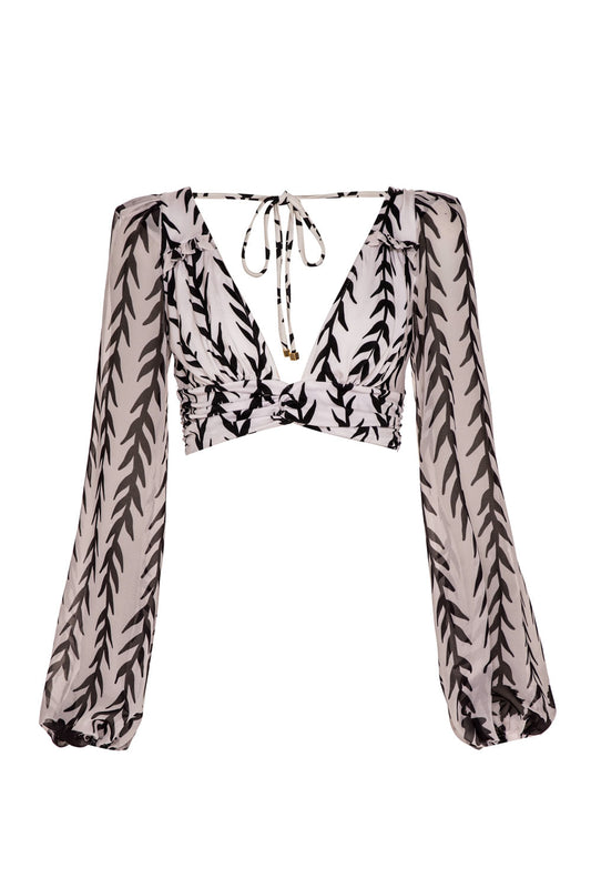 TOP CROPPED MANGAS BARRADO BEM ME QUER OFF WHITE