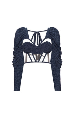 TOP CORSET LUREX BARDOT GRAFITE