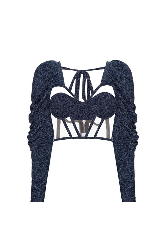 TOP CORSET LUREX BARDOT GRAFITE