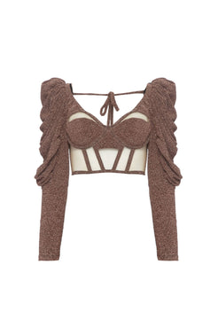 TOP CORSET LUREX BARDOT COBRE