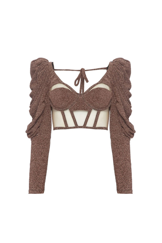 TOP CORSET LUREX BARDOT COBRE