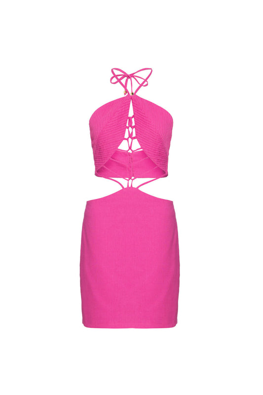 VESTIDO CURTO TIRAS LINHO BALNEÁRIO PINK