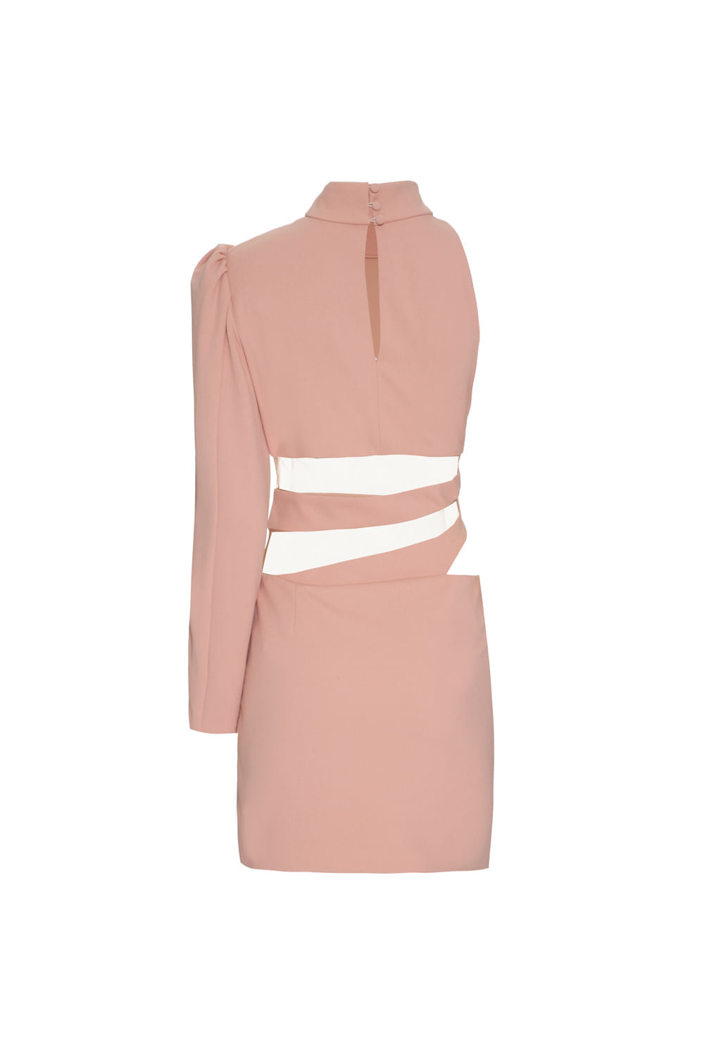 VESTIDO CURTO MANGA ÚNICA CREPE CRYSTAL NUDE