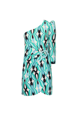 VESTIDO CURTO MANGA ÚNICA TWIST AZUL