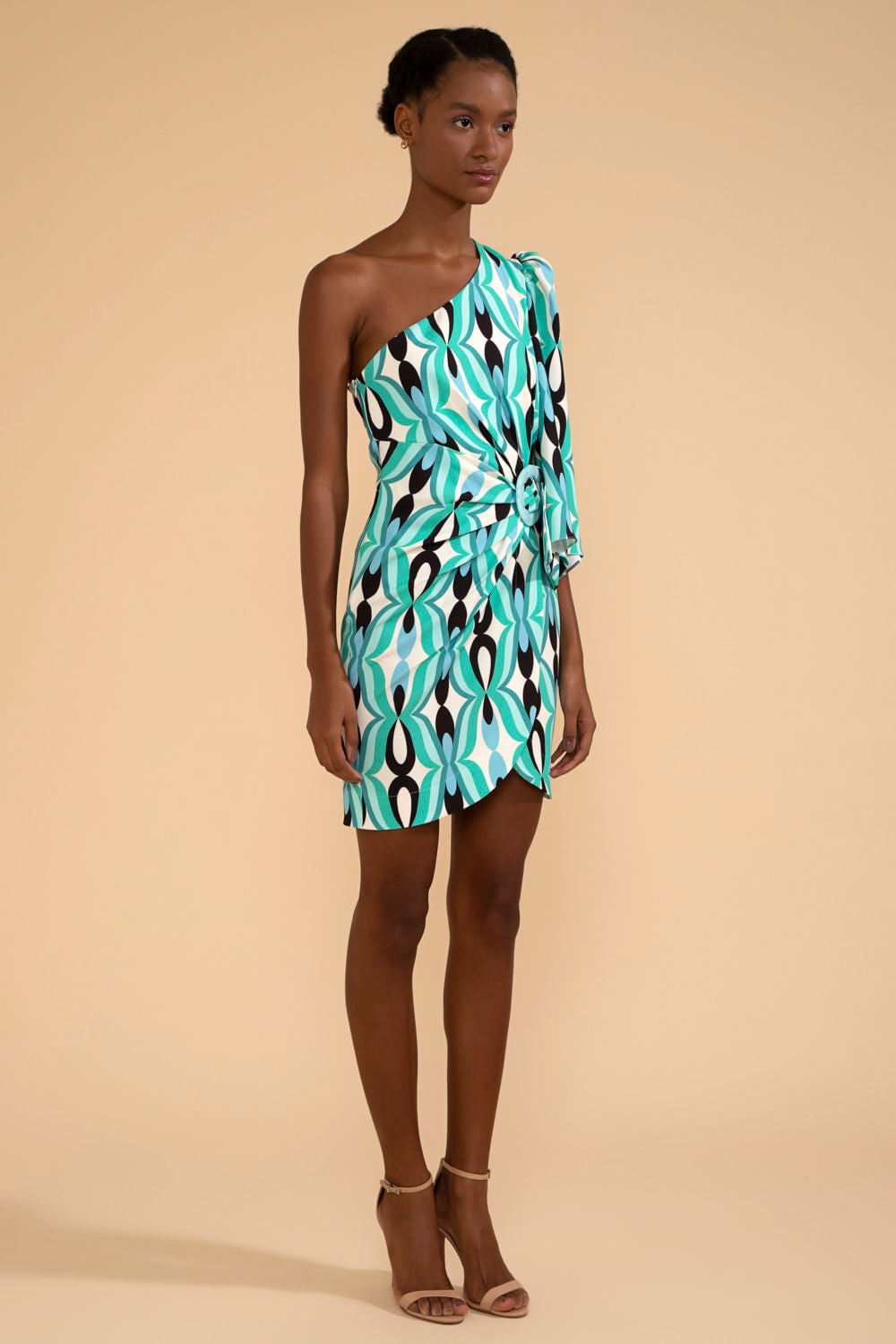 VESTIDO CURTO MANGA ÚNICA TWIST AZUL