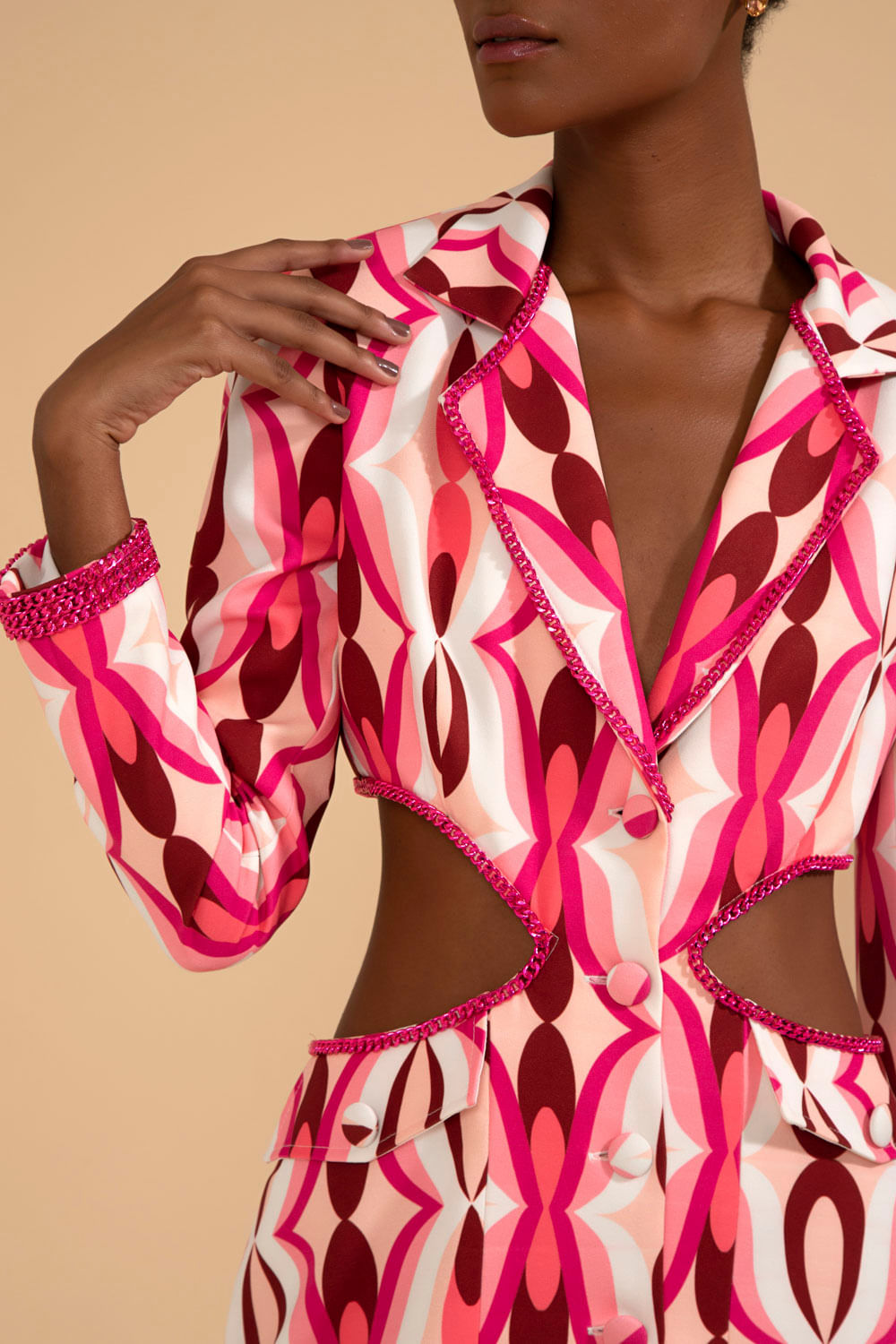 VESTIDO BLAZER CURTO RECORTES TWIST ROSA