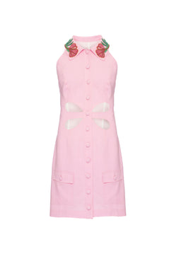 VESTIDO CURTO GOLA BORDADA LINHO FRENCH ROSA