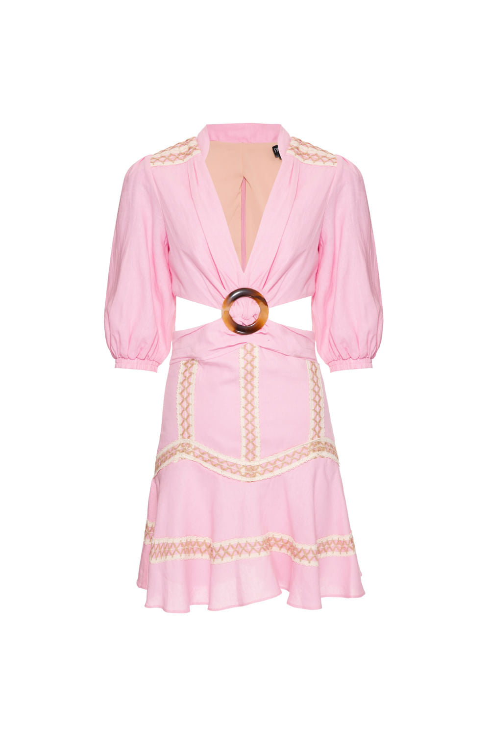 VESTIDO CURTO RECORTES LINHO FRENCH ROSA