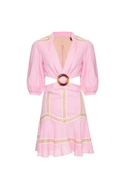 VESTIDO CURTO RECORTES LINHO FRENCH ROSA