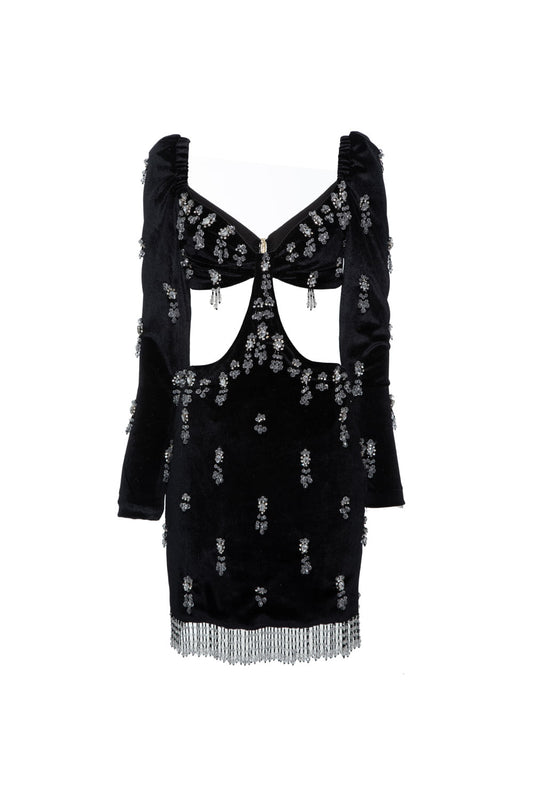 VESTIDO CURTO VELUDO DUBAI PRETO