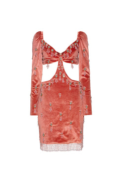 VESTIDO CURTO VELUDO DUBAI LARANJA