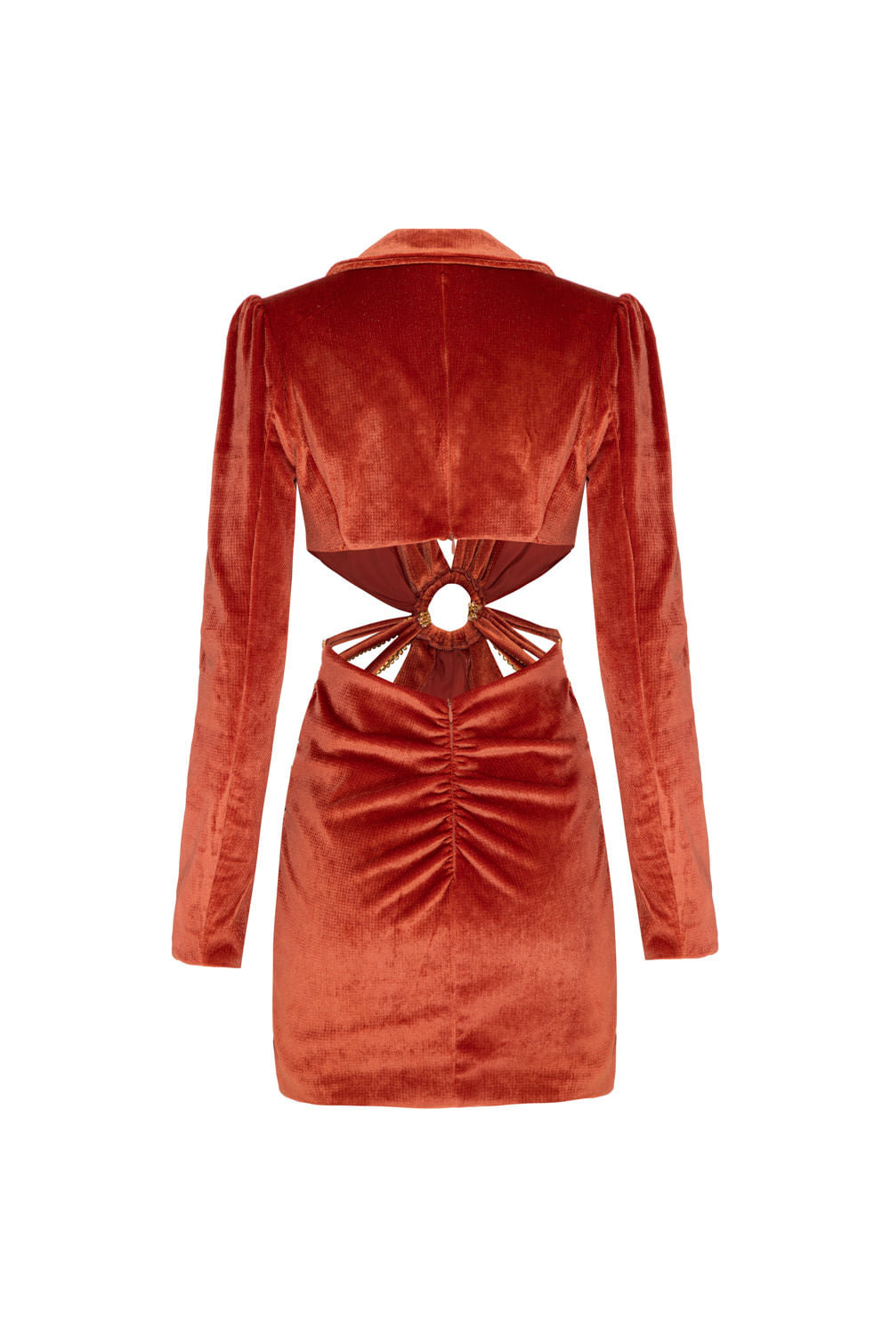 VESTIDO CURTO ARGOLA VELUDO CRYSTAL LARANJA