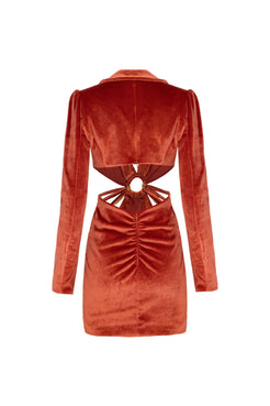 VESTIDO CURTO ARGOLA VELUDO CRYSTAL LARANJA