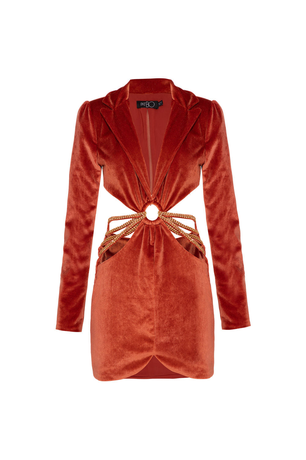 VESTIDO CURTO ARGOLA VELUDO CRYSTAL LARANJA