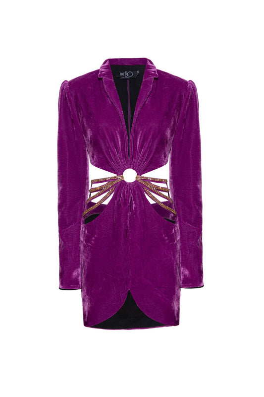 VESTIDO CURTO ARGOLA VELUDO CRYSTAL ROXO