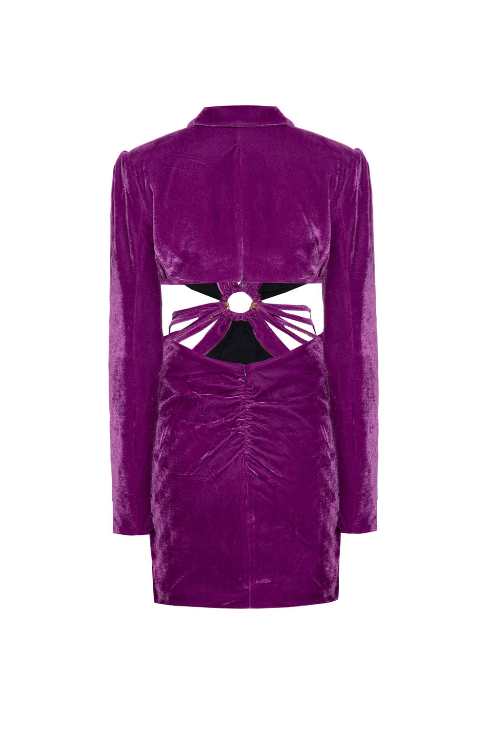 VESTIDO CURTO ARGOLA VELUDO CRYSTAL ROXO