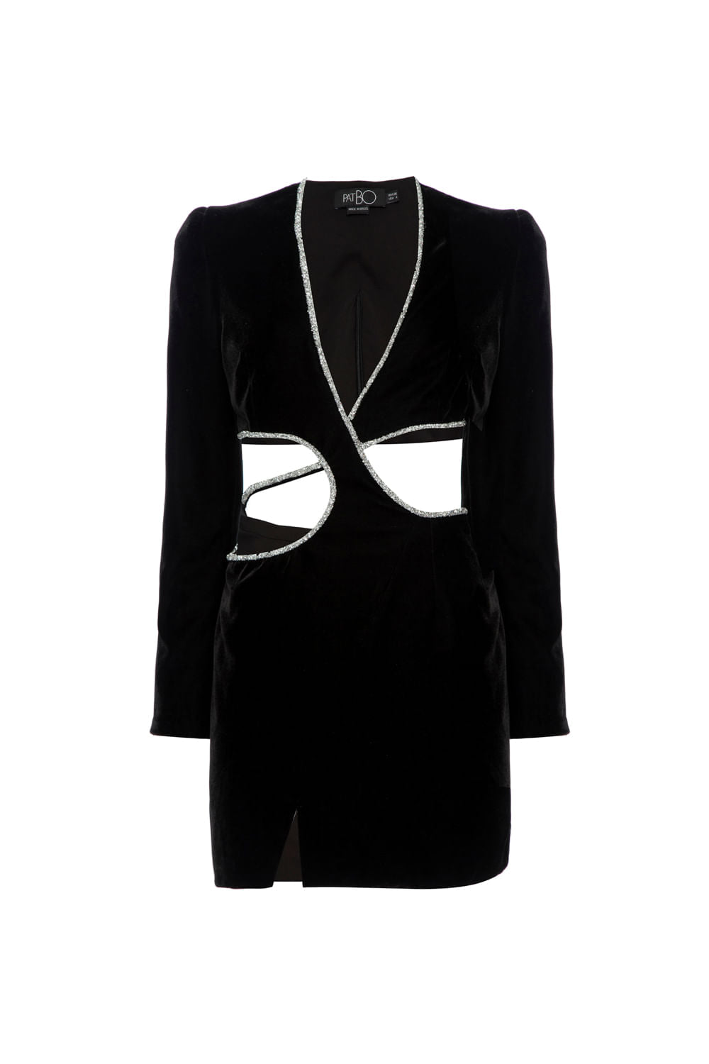 Vestido curto recortes veludo crystal preto