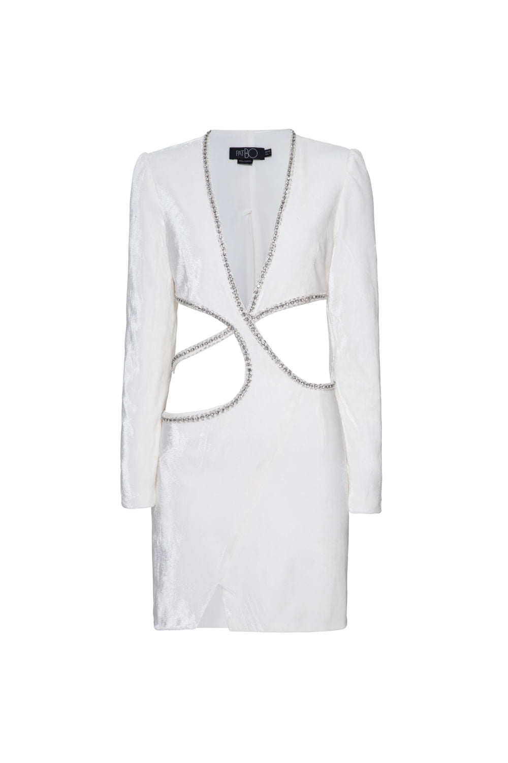 Vestido curto recortes veludo crystal off white