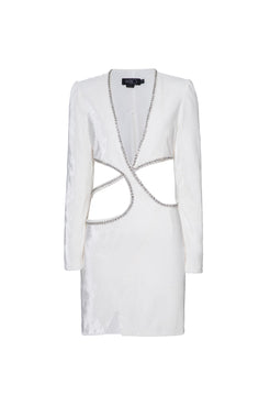 Vestido curto recortes veludo crystal off white