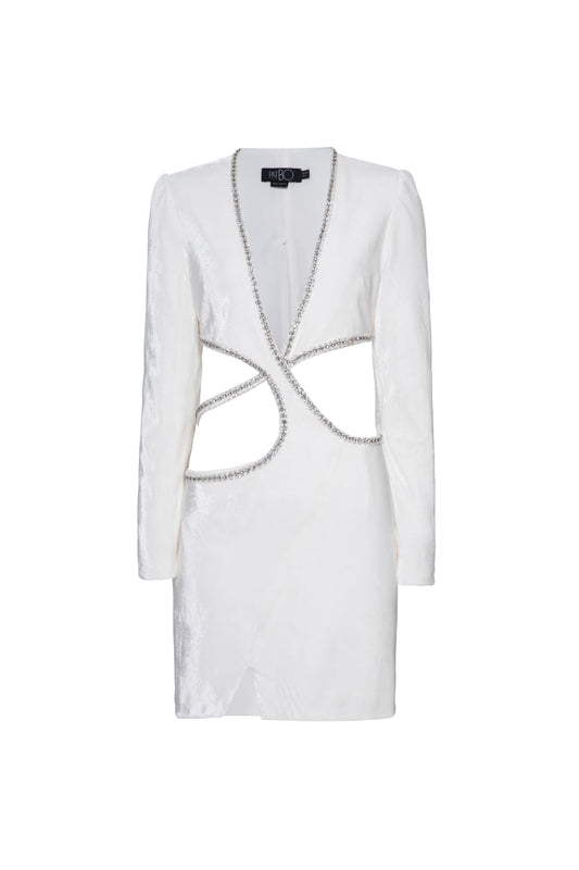Vestido curto recortes veludo crystal off white