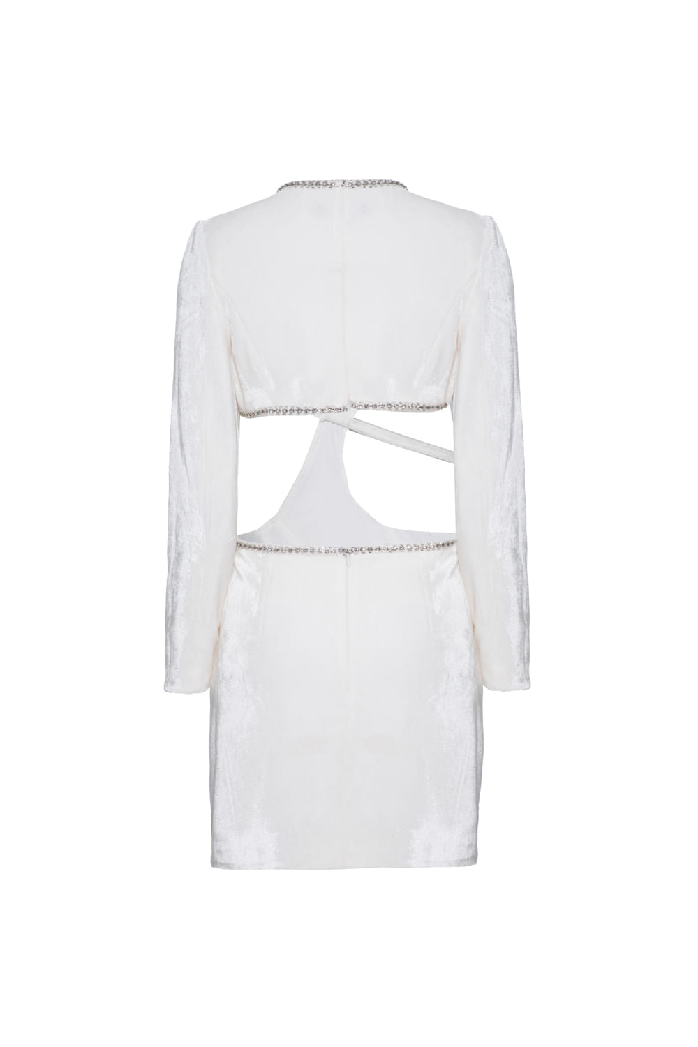 VESTIDO CURTO RECORTES VELUDO CRYSTAL OFF WHITE