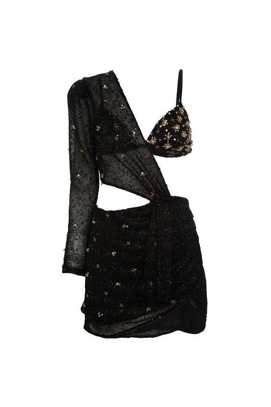 VESTIDO CURTO MANGA ÚNICA PRETO