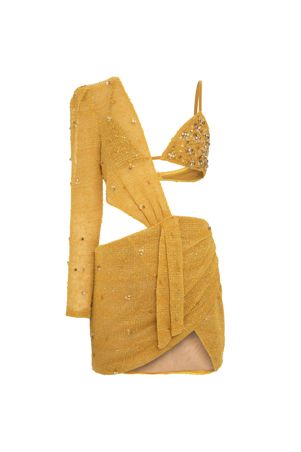 VESTIDO CURTO MANGA ÚNICA AMARELO