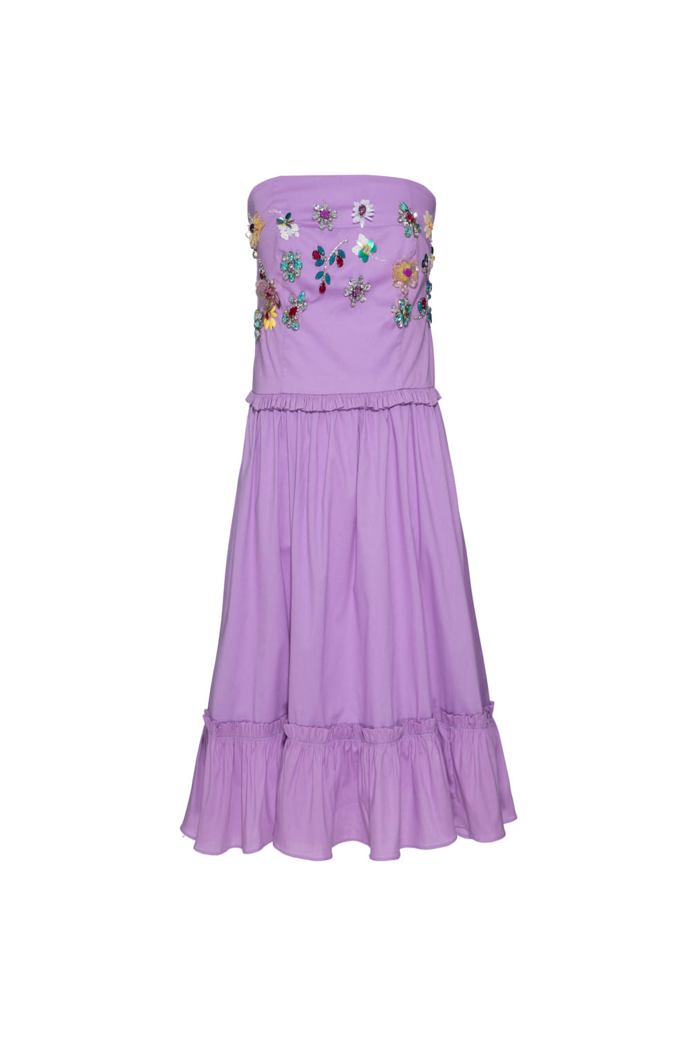 Vestido curto bordado tricoline jane lilas