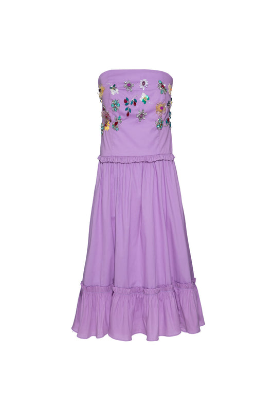 Vestido curto bordado tricoline jane lilas