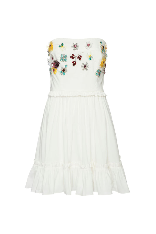 Vestido curto bordado tricoline jane off white