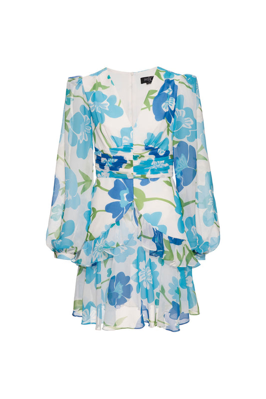 VESTIDO CURTO MANGA LONGA RETRÔ FLOWER OFF WHITE