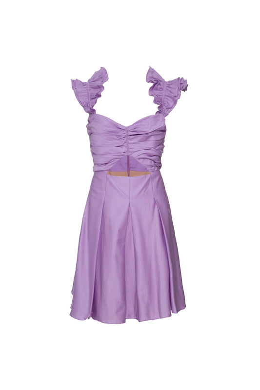 VESTIDO CURTO MANGA BABADOS TRICOLINE JANE LILAS