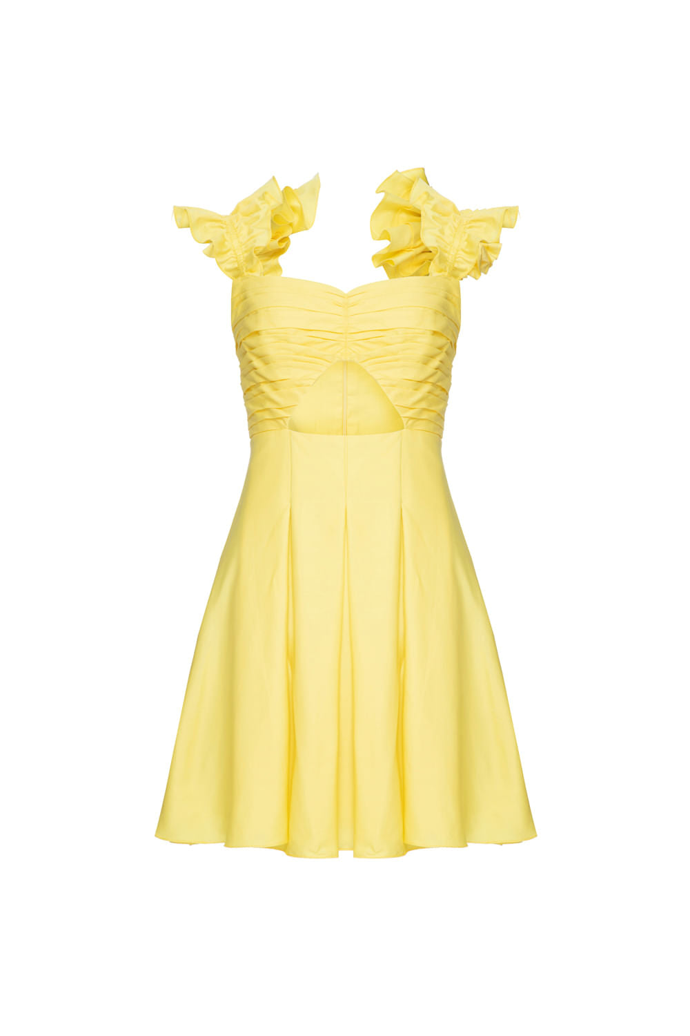 VESTIDO CURTO MANGA BABADOS TRICOLINE JANE AMARELO