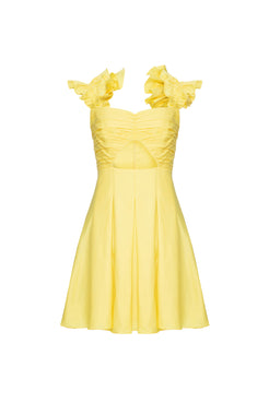 VESTIDO CURTO MANGA BABADOS TRICOLINE JANE AMARELO