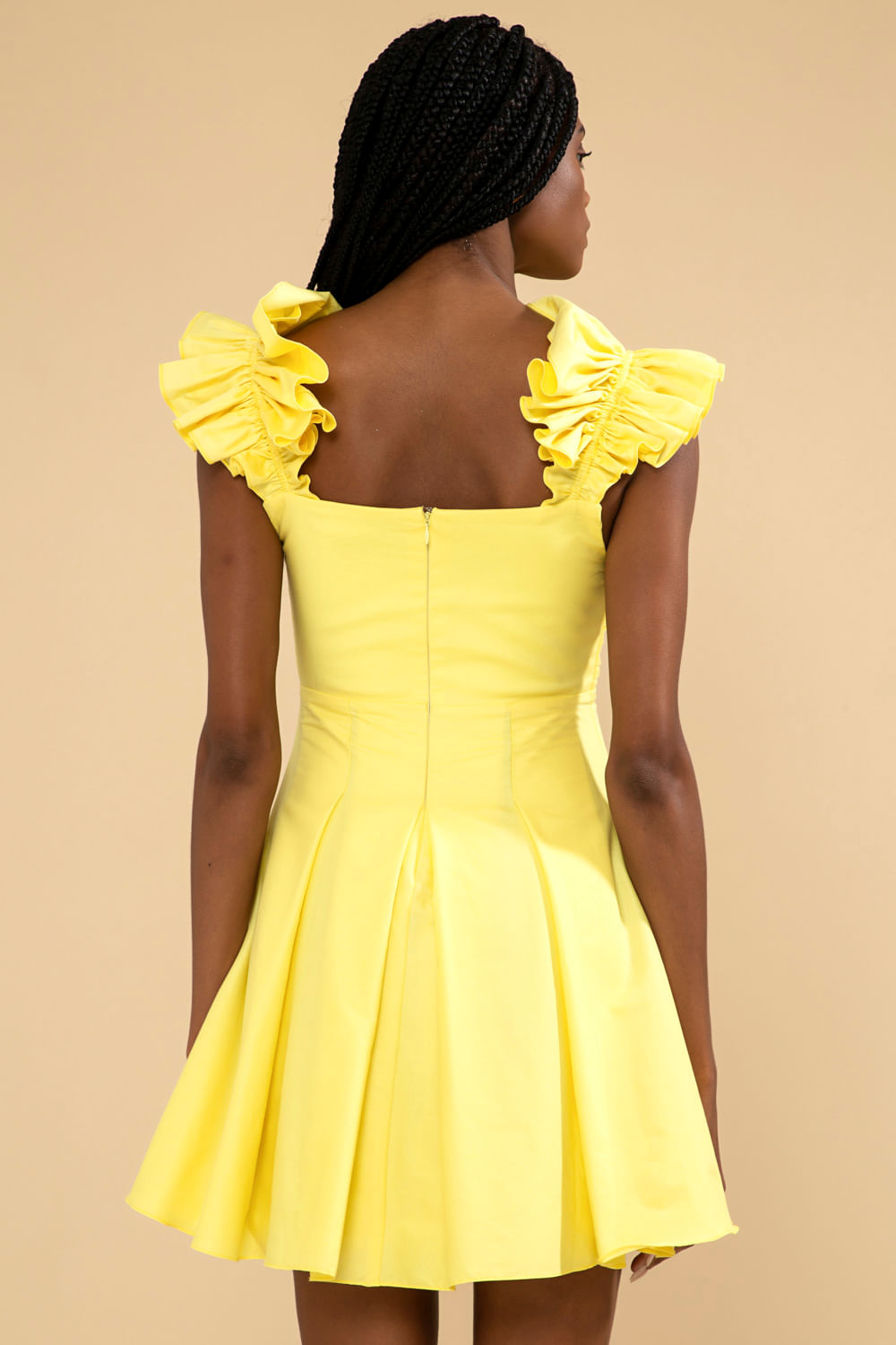 VESTIDO CURTO MANGA BABADOS TRICOLINE JANE AMARELO