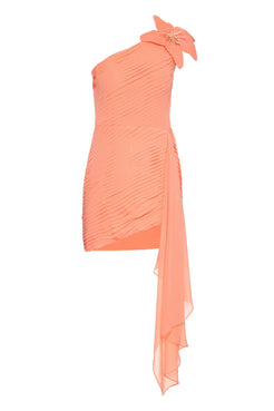 VESTIDO CURTO OMBRO ÚNICO CHIFFON ÍRIS LARANJA